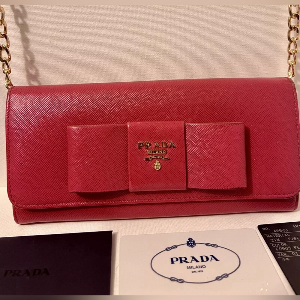 Prada Saffiano Fiocco Peonia Long Wallet, Authentic